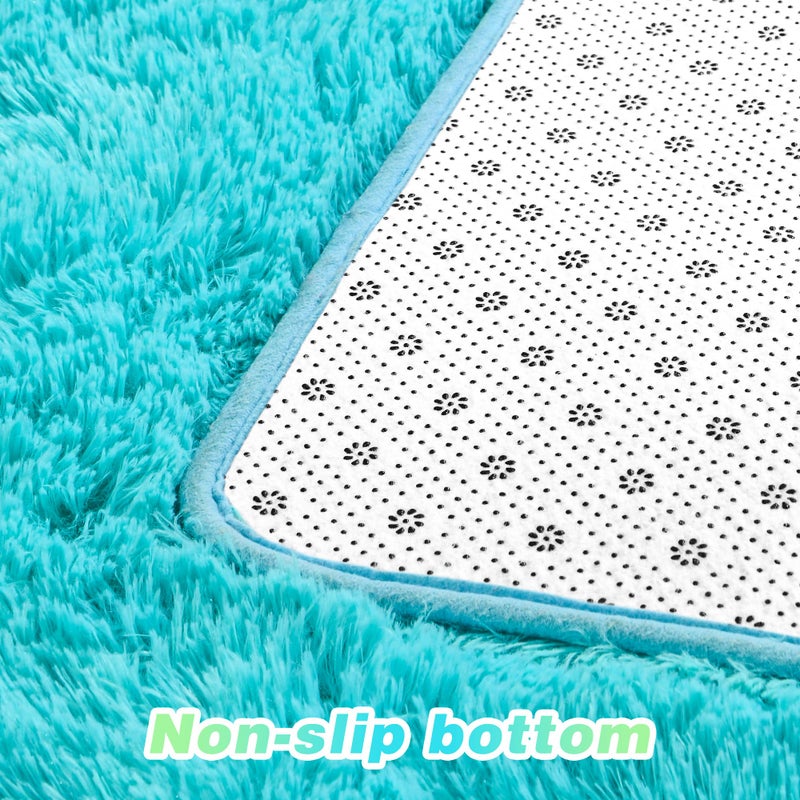 junovo Washable, Non-Slip Area Rug, Ultra Soft Area Rugs 6x9 Feet Fluffy Carpets for Bedroom Kids Girls Boys Baby Living Room Shaggy Floor Nursery Rug Home Bedroom Mats, Turquoise Blue - Image 3